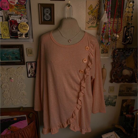 Vintage Ruffled Oversized Sweater Women's Large/XL Light Pink Y2K - Picture 1 of 7
